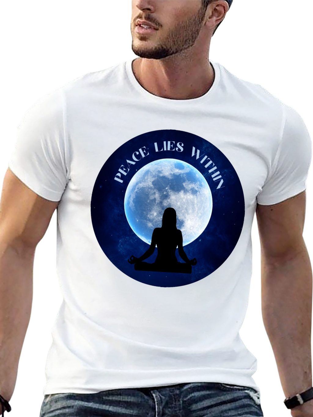 Peace Within T-Shirt - Meditating Silhouette Moon Graphic Tee