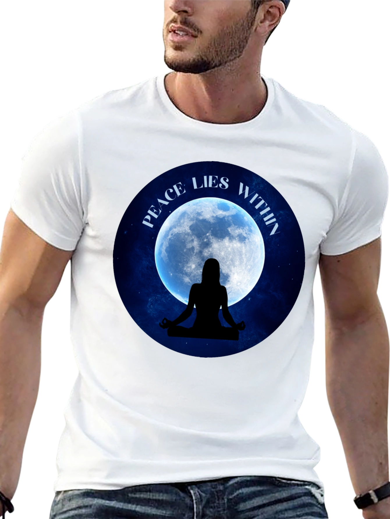 Peace Within T-Shirt - Meditating Silhouette Moon Graphic Tee