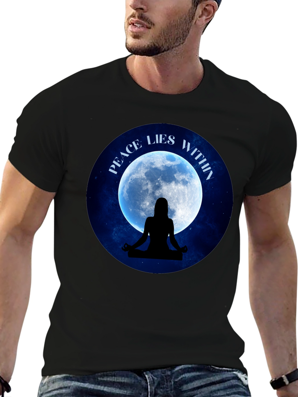 Peace Within T-Shirt - Meditating Silhouette Moon Graphic Tee