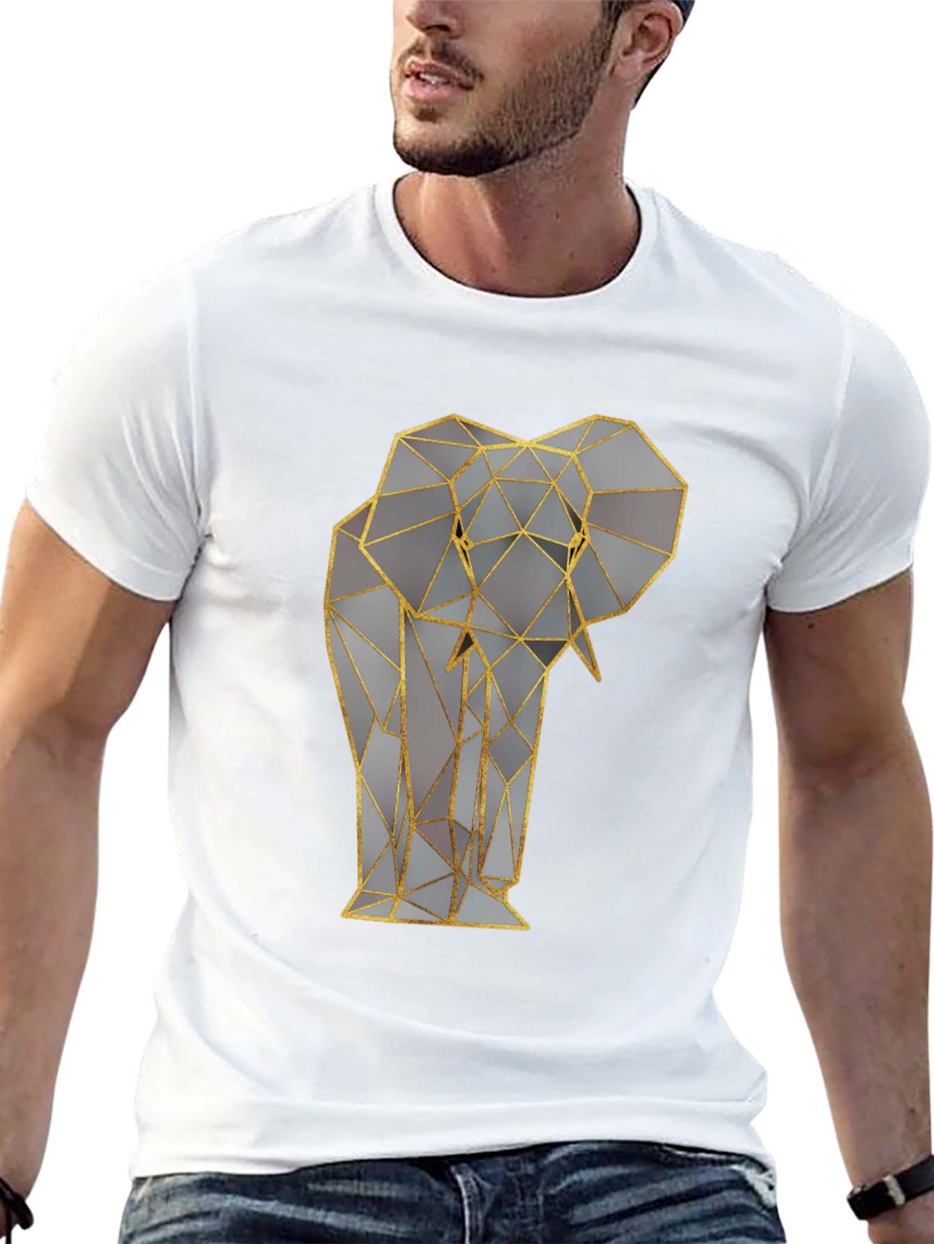 Geometric Elephant Graphic Tee - Stylish Animal Print Shirt