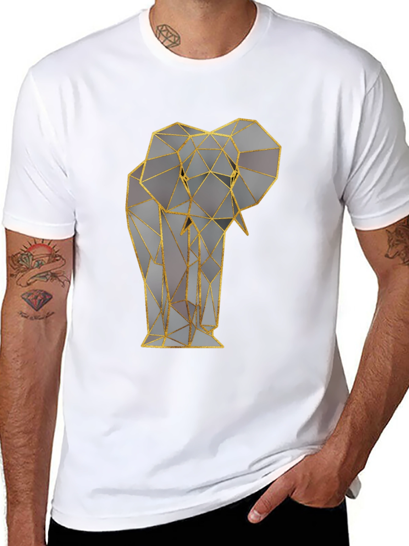 Geometric Elephant Graphic Tee - Stylish Animal Print Shirt