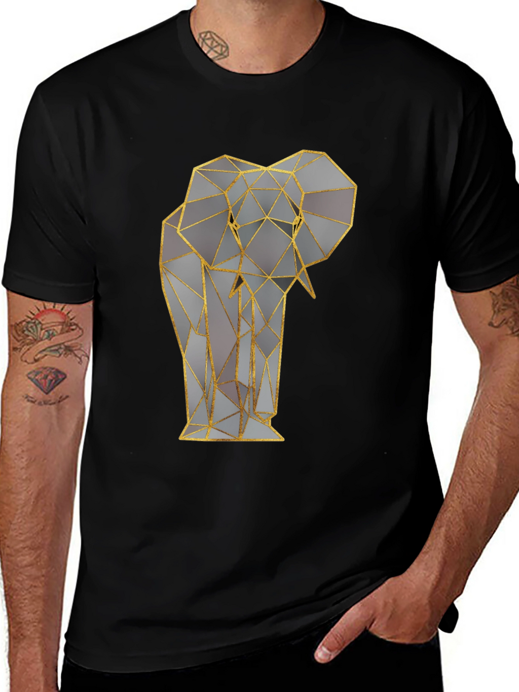 Geometric Elephant Graphic Tee - Stylish Animal Print Shirt