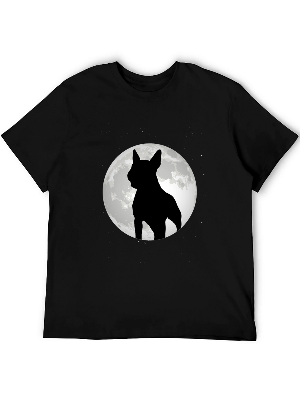 Dog Silhouette Moon Graphic Tee - Black Cotton Blend