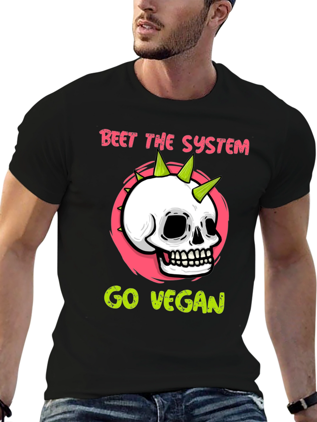 Beet the System Go Vegan T-Shirt Punk Skull Graphic