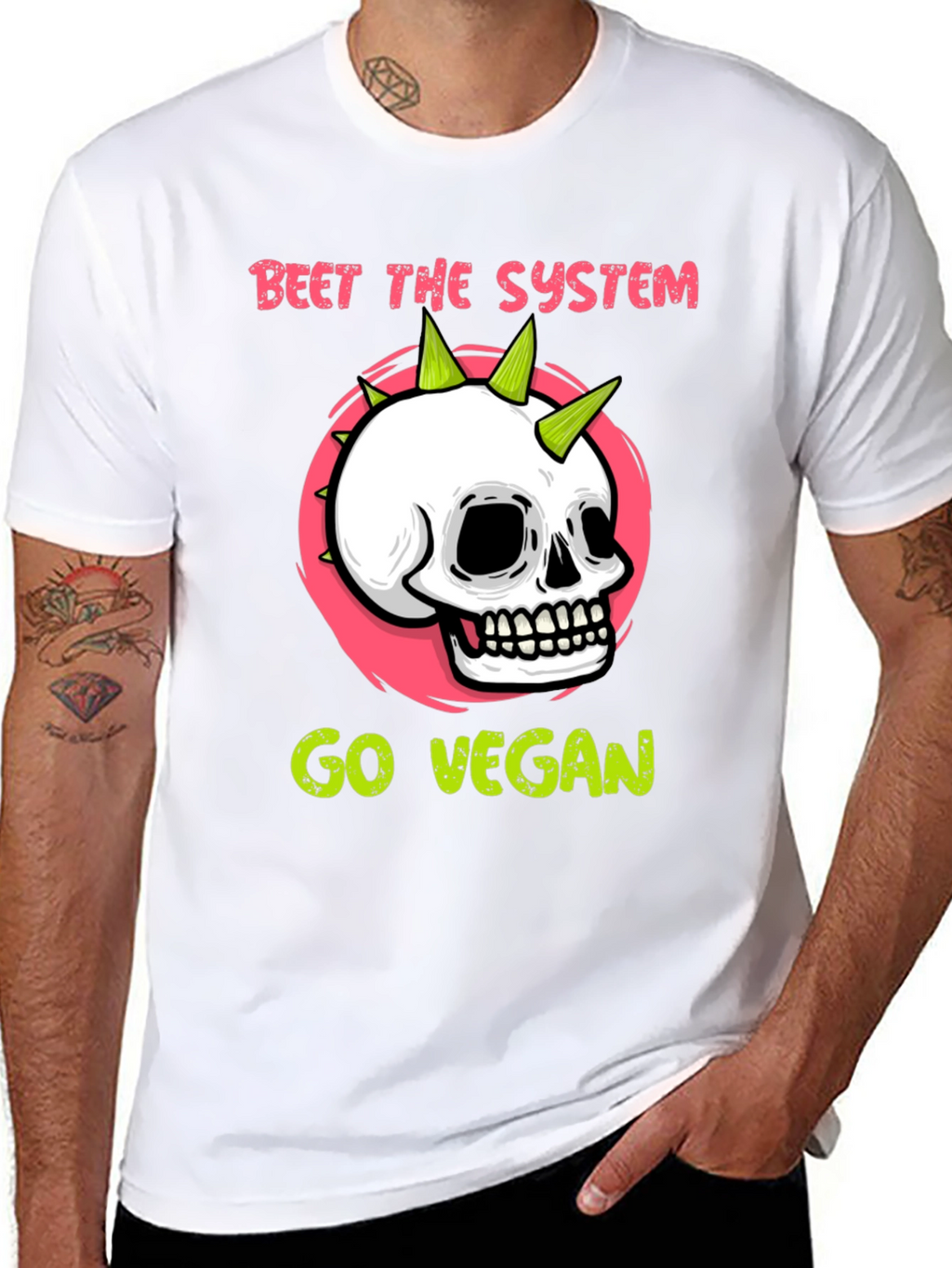 Beet the System Go Vegan T-Shirt Punk Skull Graphic