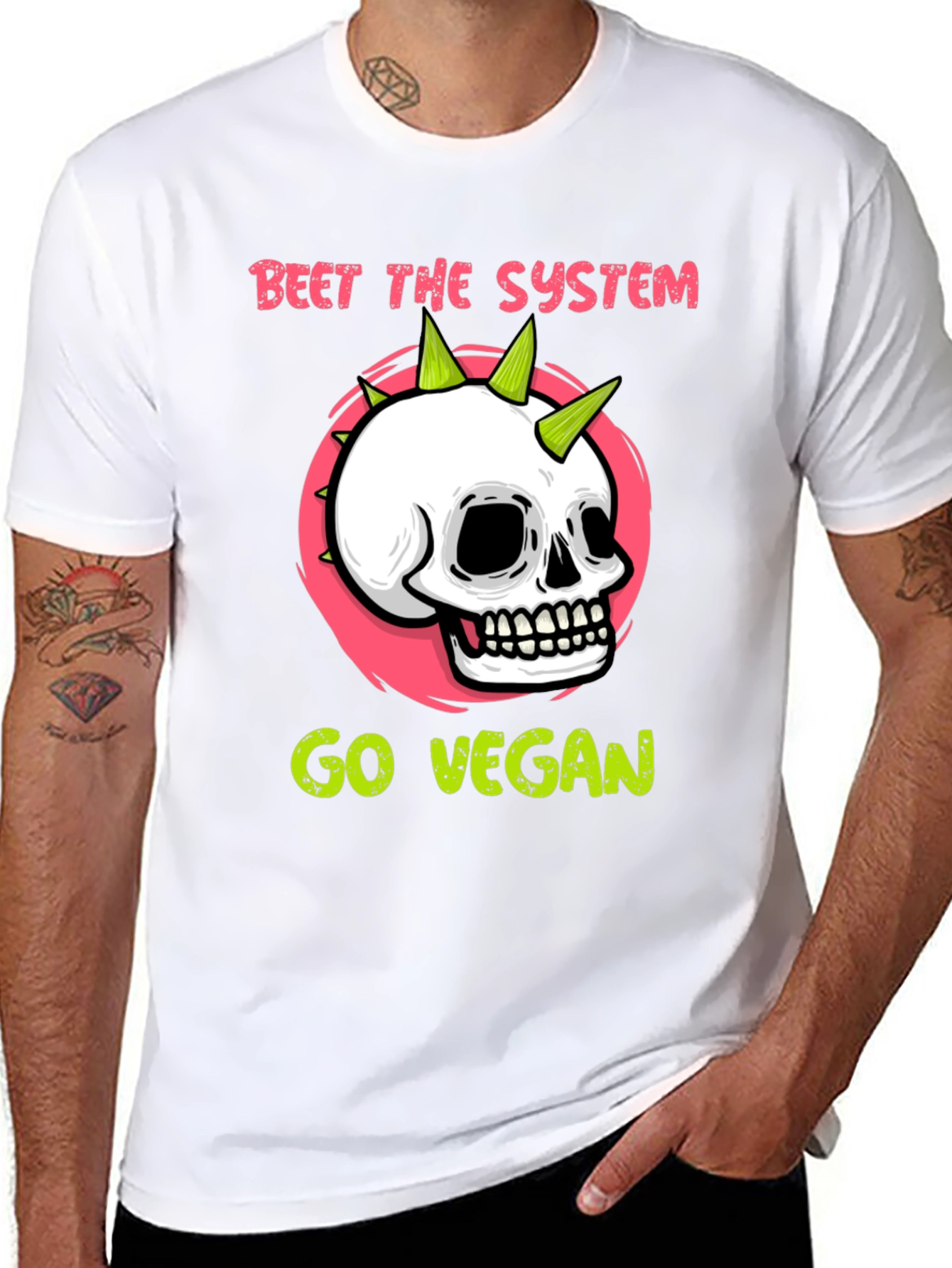Beet the System Go Vegan T-Shirt Punk Skull Graphic