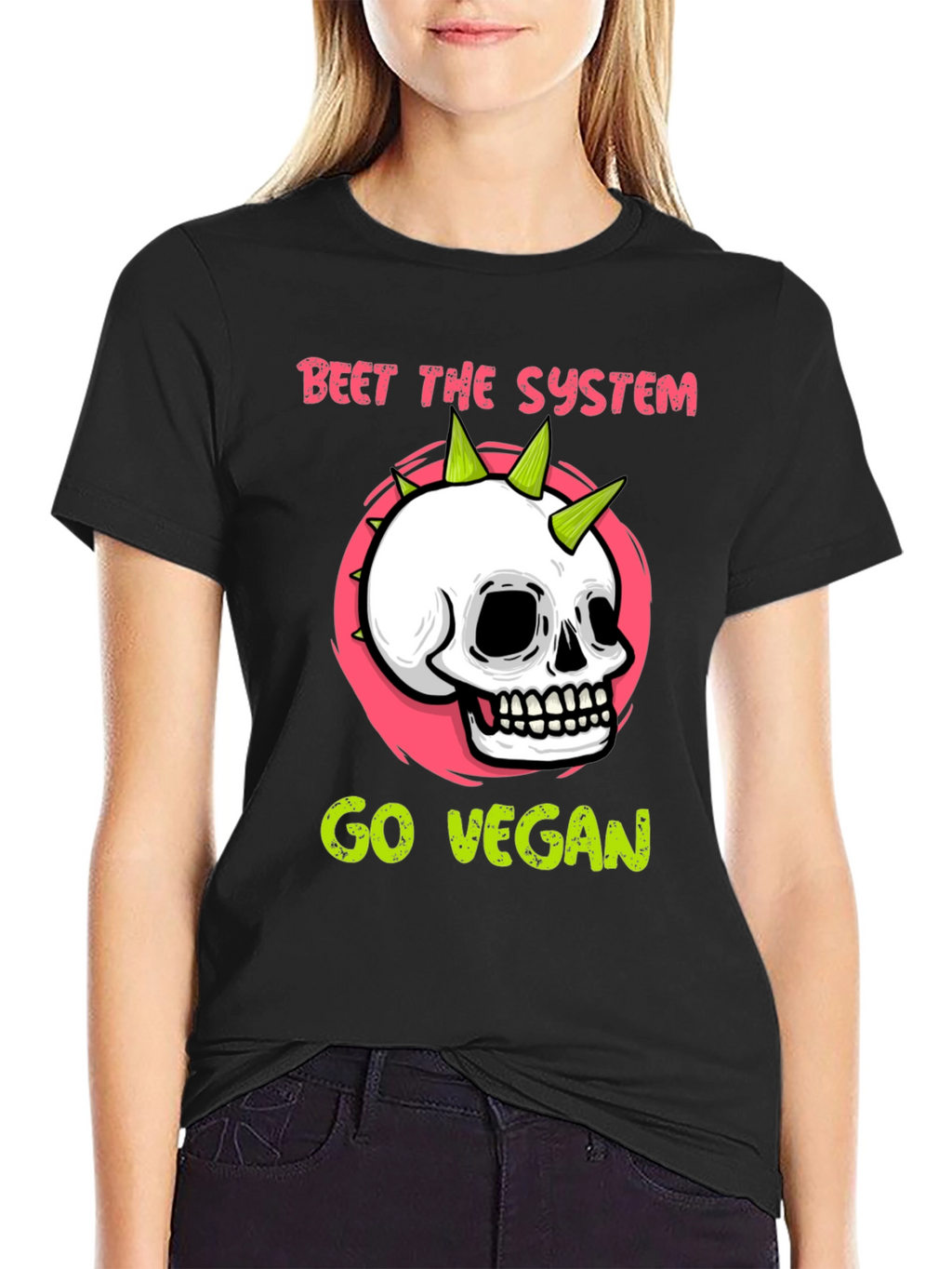 Beet the System Go Vegan T-Shirt Punk Skull Graphic
