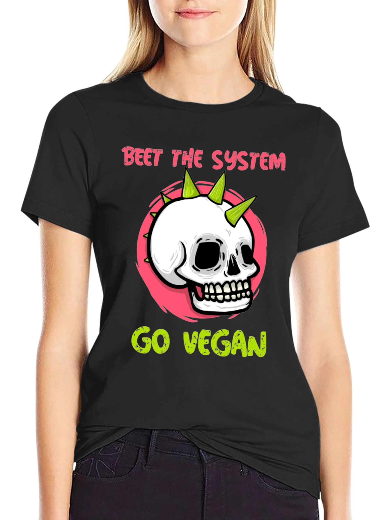 Beet the System Go Vegan T-Shirt Punk Skull Graphic