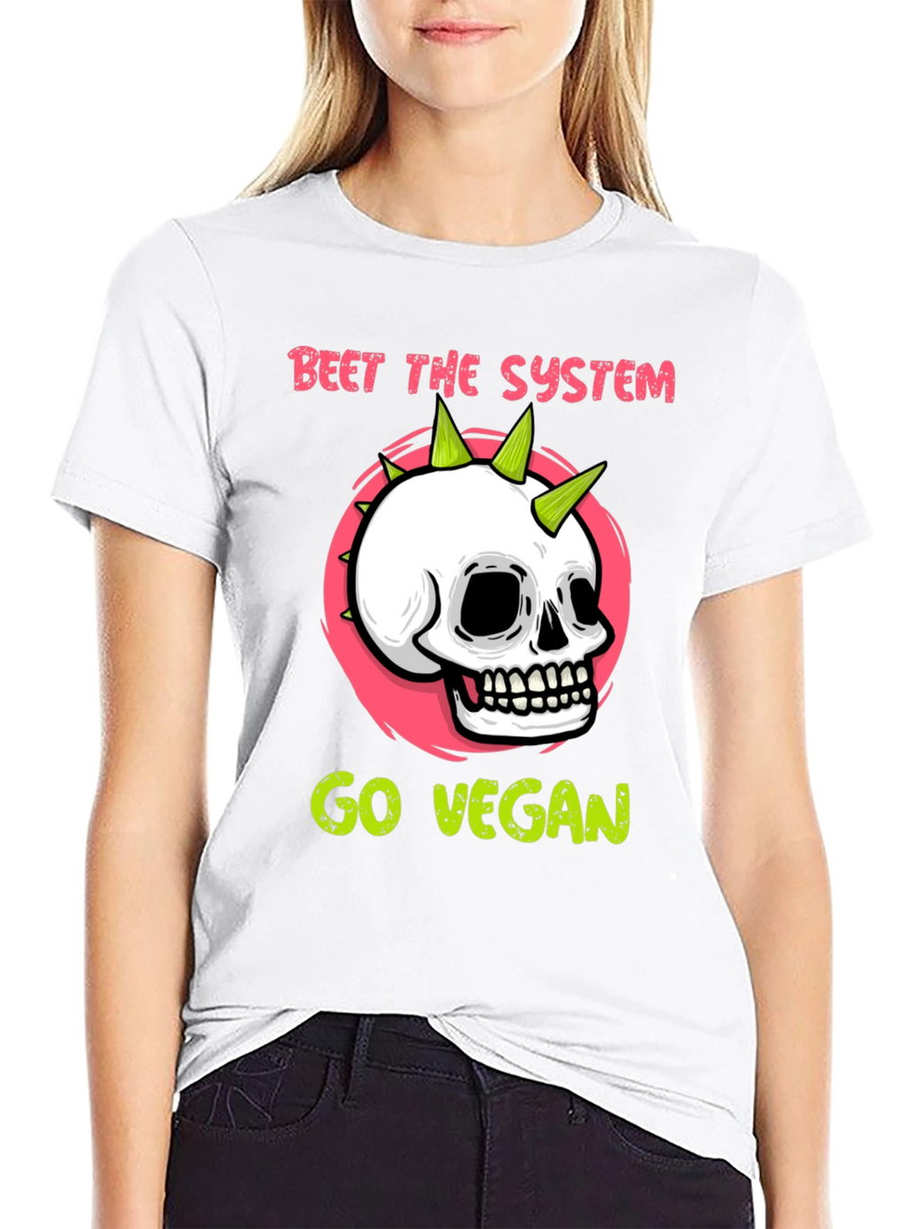 Beet the System Go Vegan T-Shirt Punk Skull Graphic