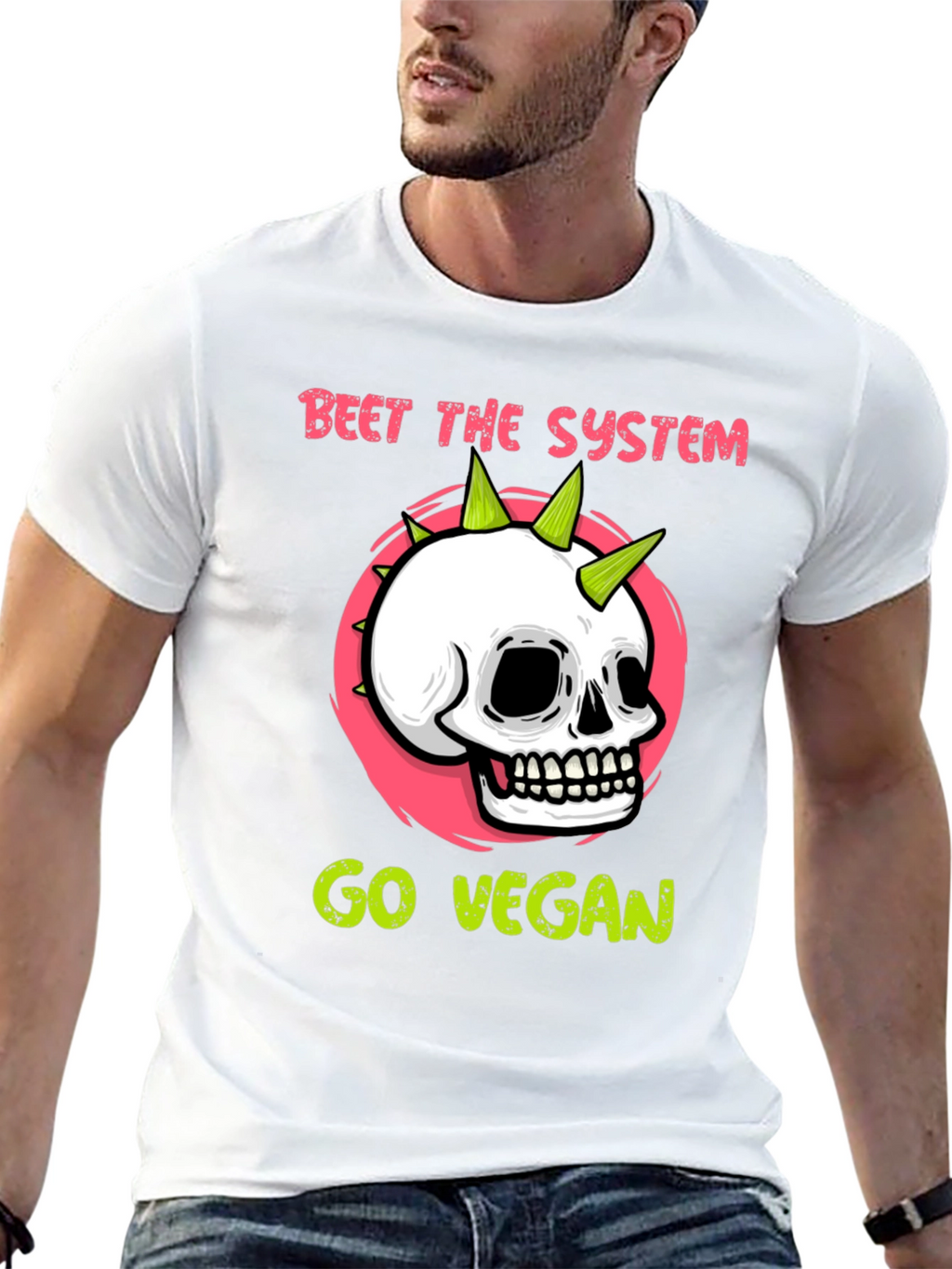 Beet the System Go Vegan T-Shirt Punk Skull Graphic