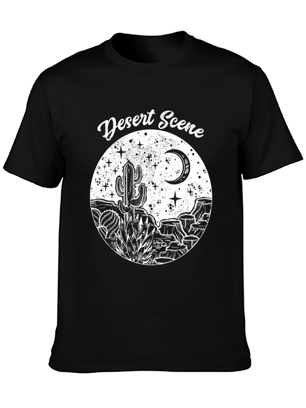 Desert Scene Graphic Tee - Black Cotton T-Shirt