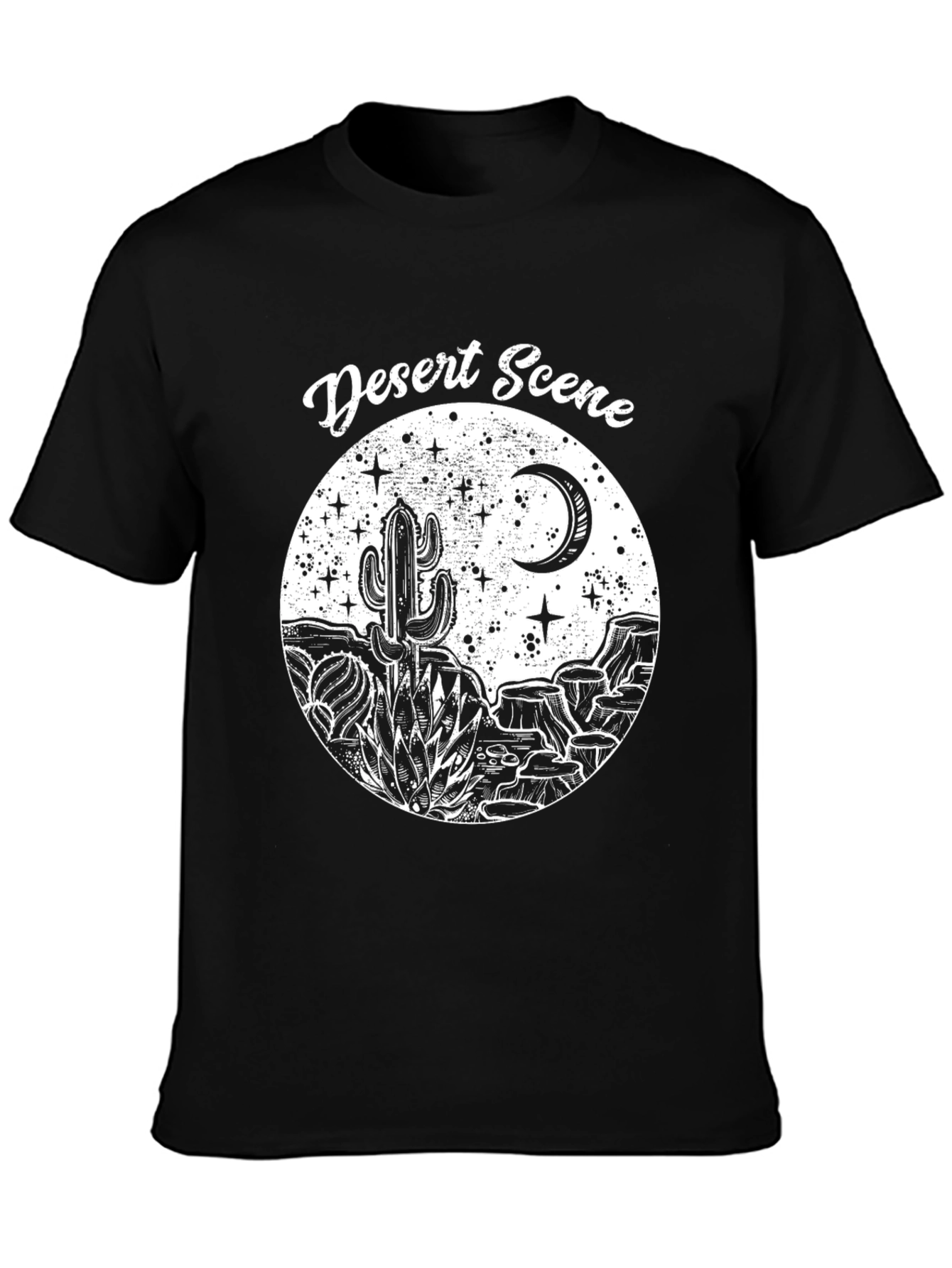 Desert Scene Graphic Tee - Black Cotton T-Shirt