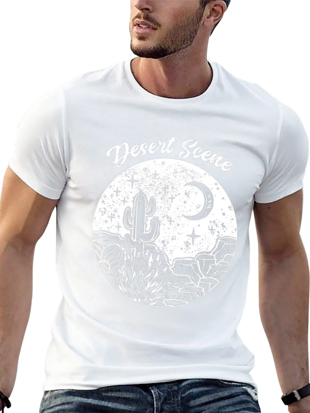 Desert Scene Graphic Tee - Black Cotton T-Shirt