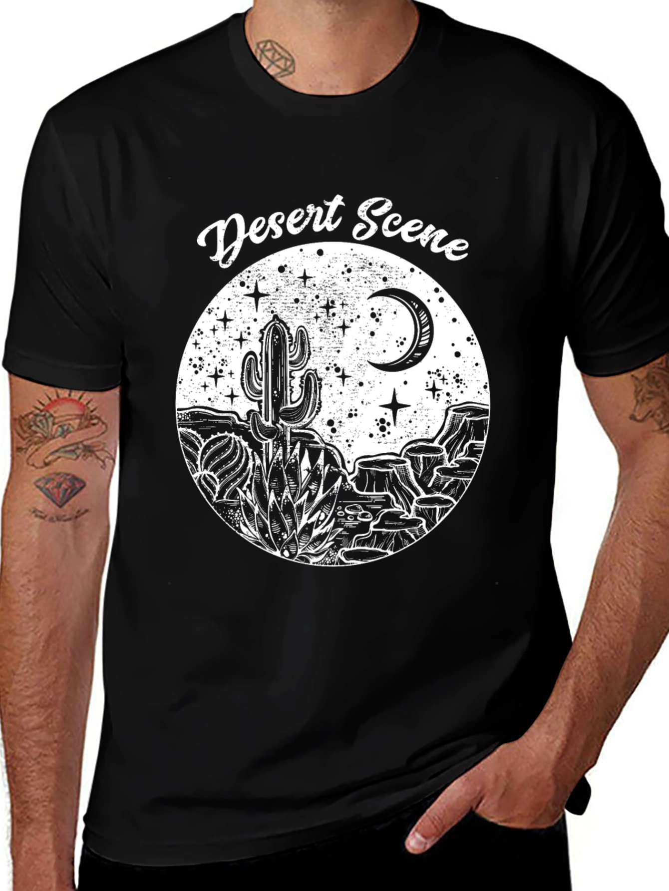 Desert Scene Graphic Tee - Black Cotton T-Shirt