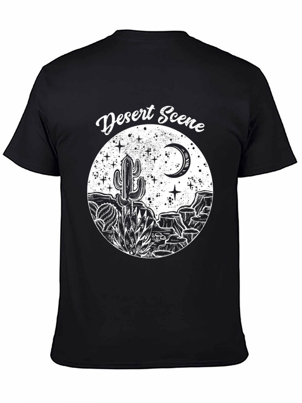 Desert Scene Graphic Tee - Black Cotton T-Shirt