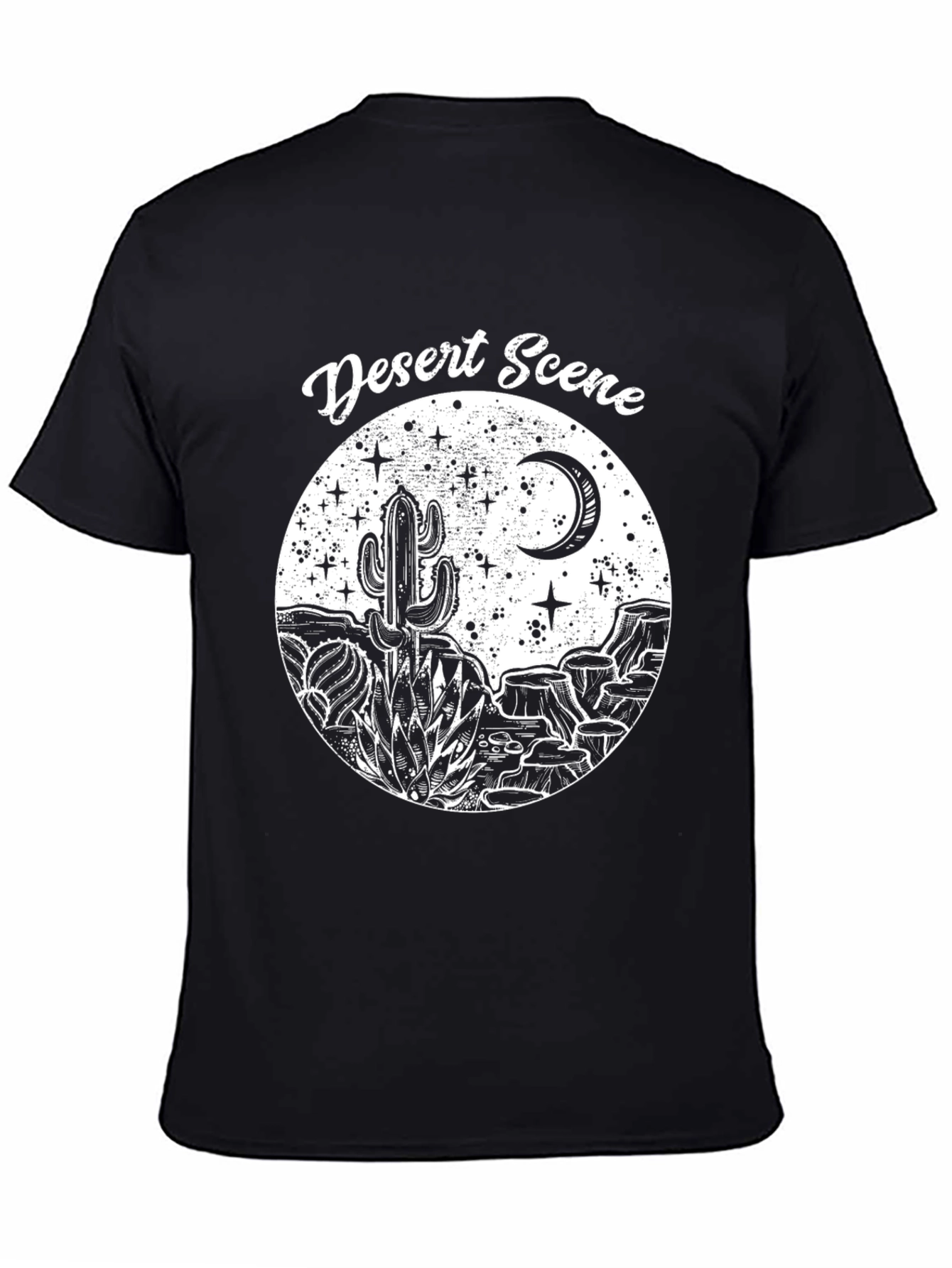 Desert Scene Graphic Tee - Black Cotton T-Shirt