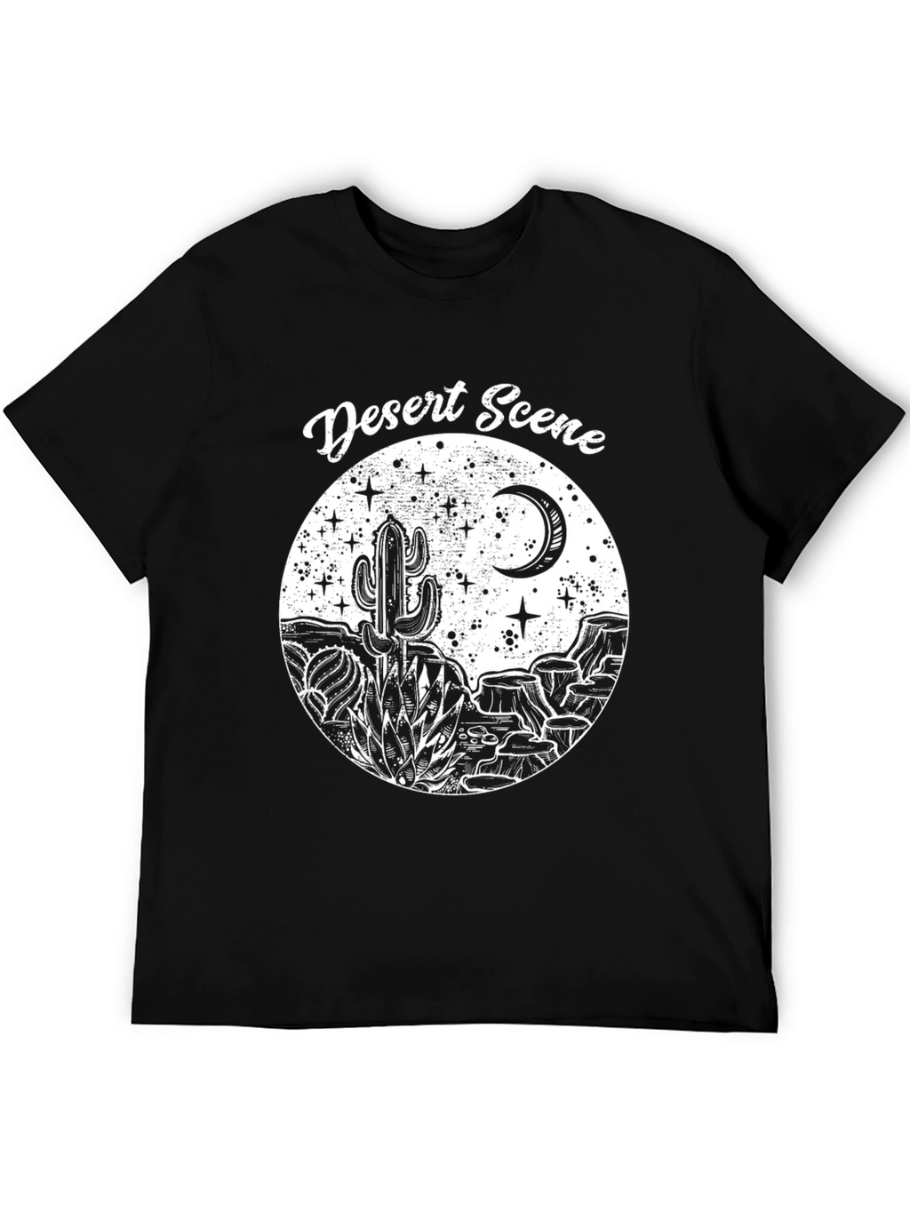 Desert Scene Graphic Tee - Black Cotton T-Shirt