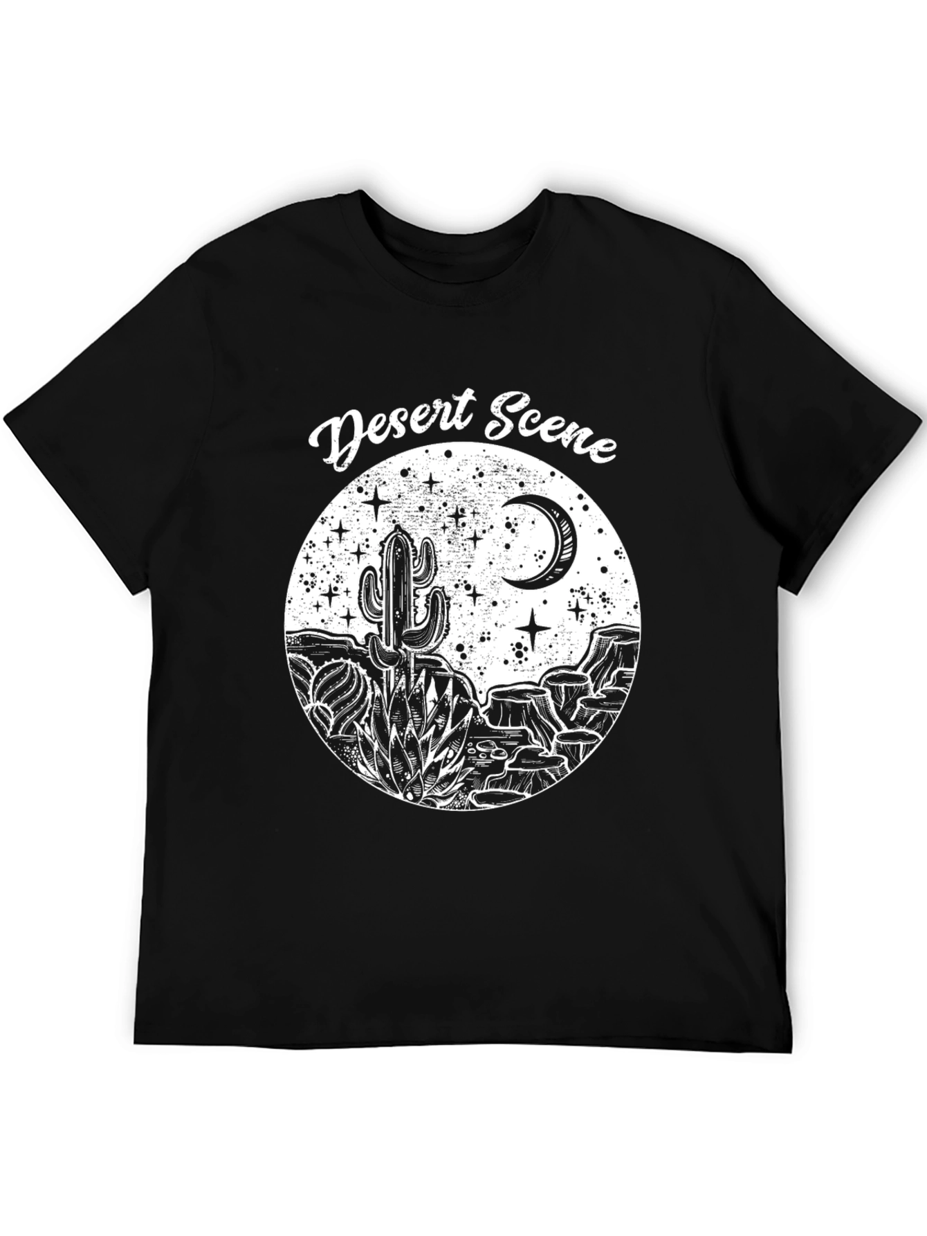 Desert Scene Graphic Tee - Black Cotton T-Shirt