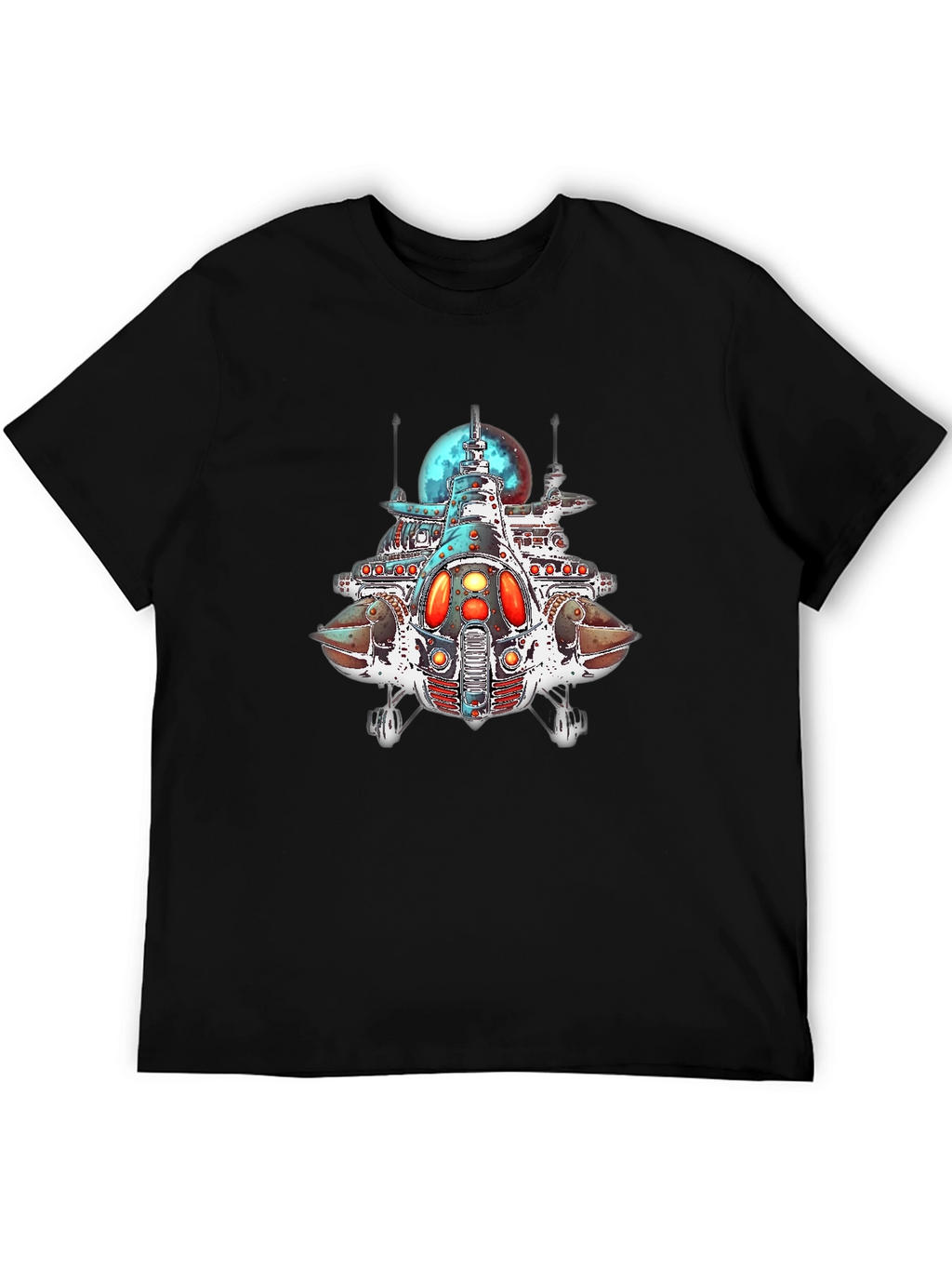 Sci-Fi Spaceship Graphic Black T-Shirt