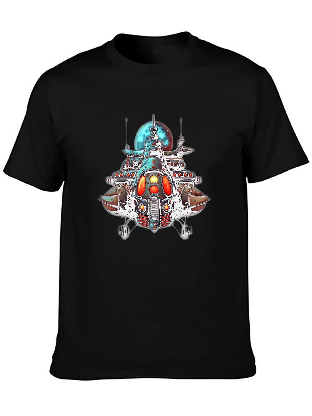 Sci-Fi Spaceship Graphic Black T-Shirt