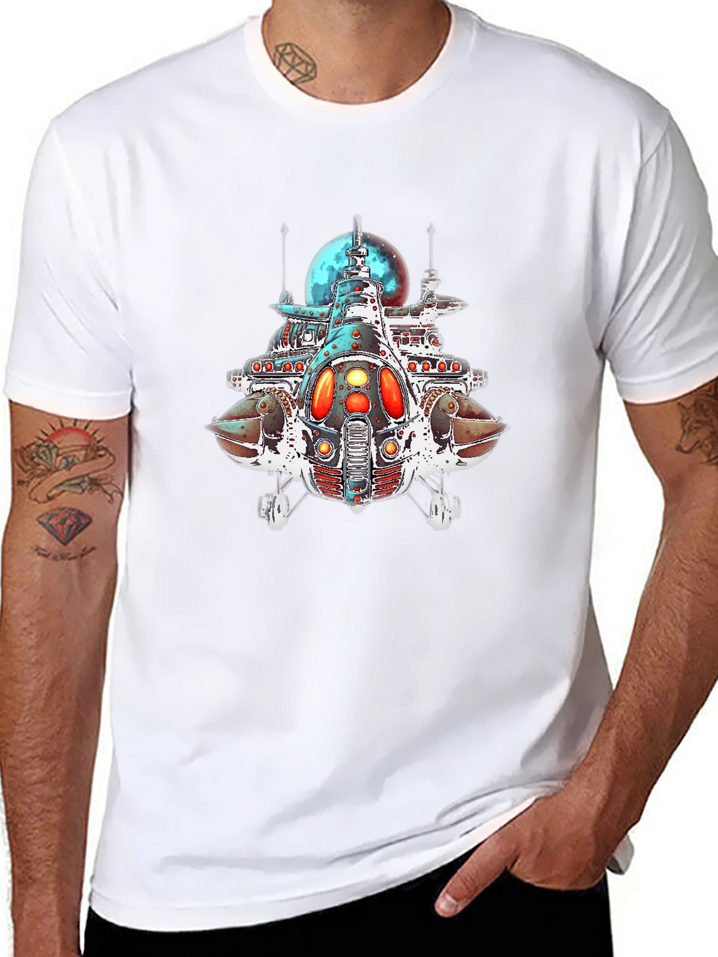 Sci-Fi Spaceship Graphic Black T-Shirt