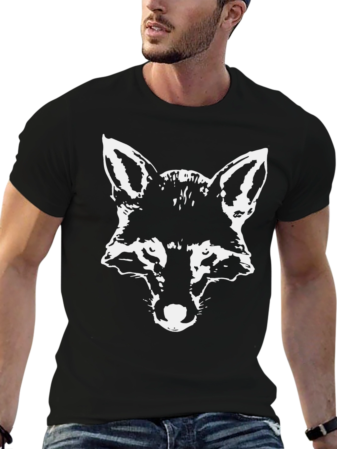 Black T-Shirt with Fox Head Graphic