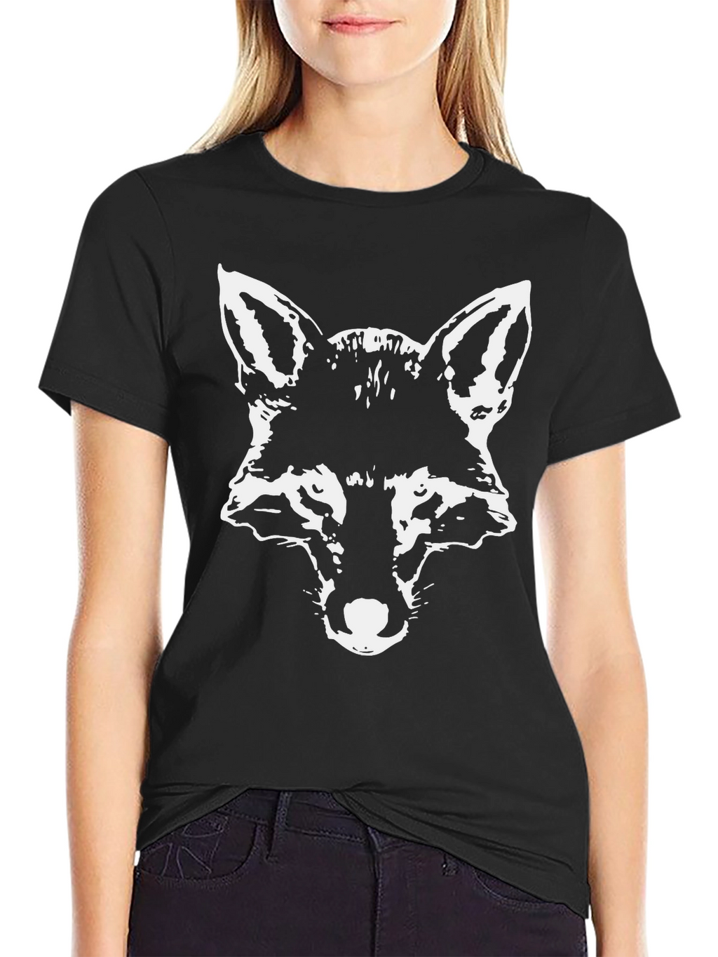 Black T-Shirt with Fox Head Graphic