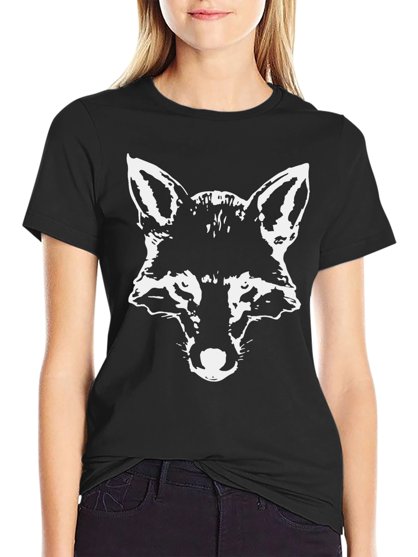 Black T-Shirt with Fox Head Graphic