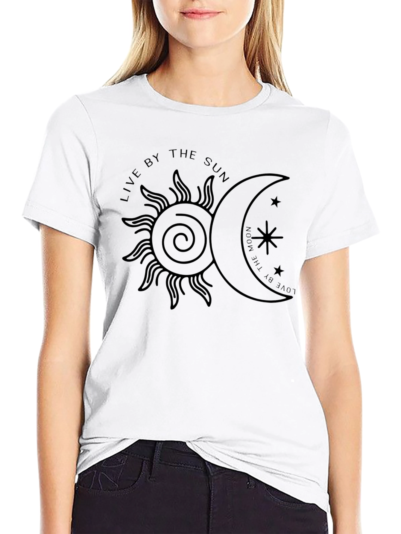 Celestial Sun & Moon Graphic Tee - Black