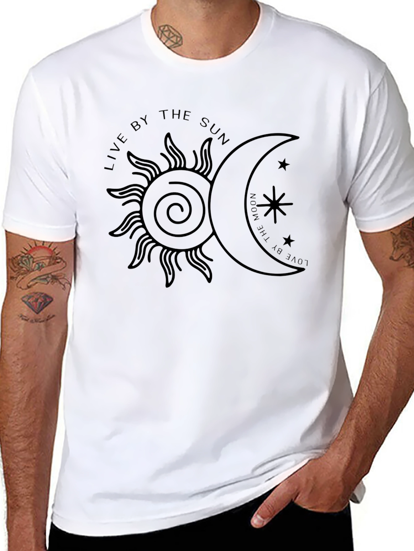 Celestial Sun & Moon Graphic Tee - Black