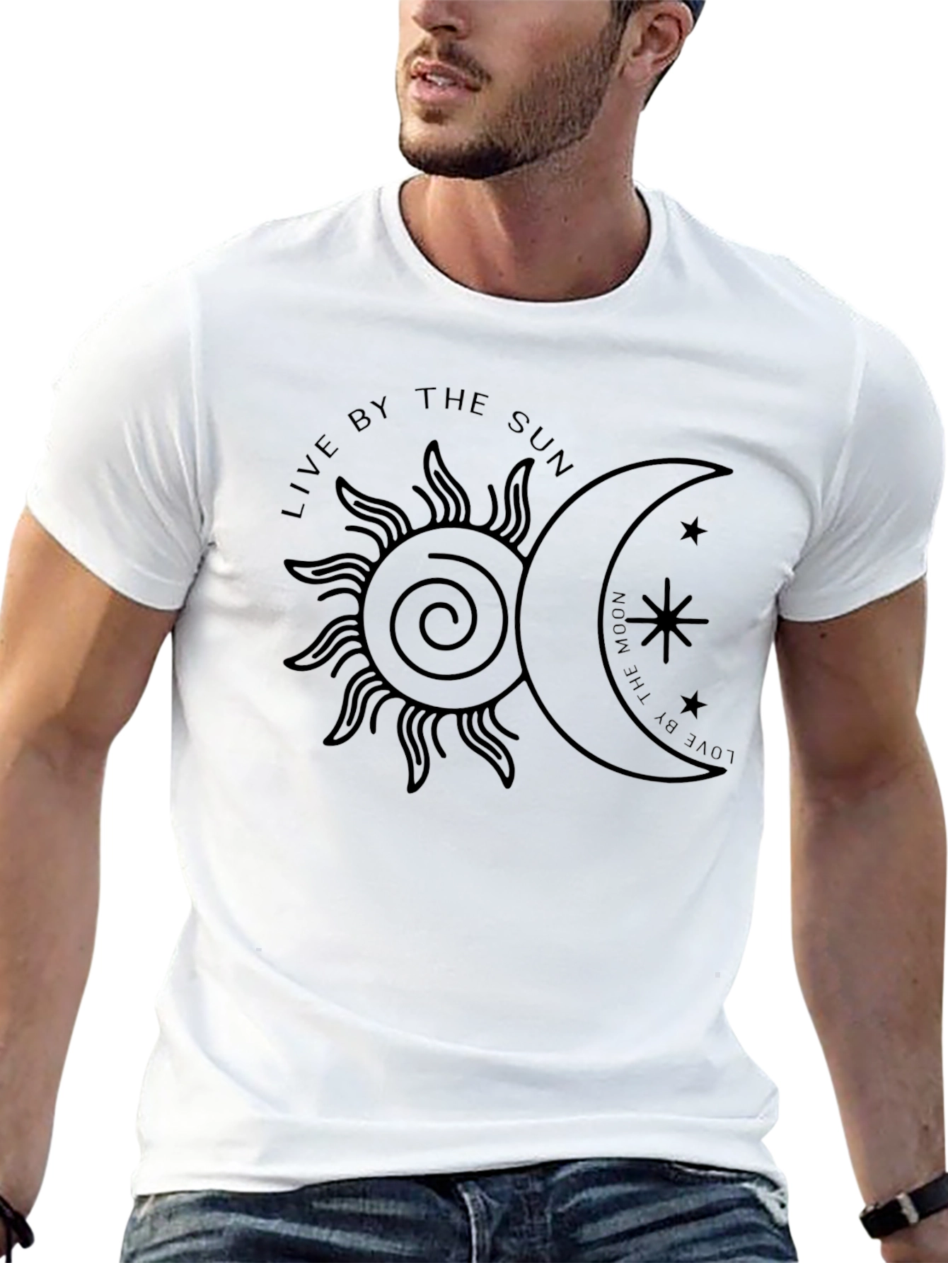 Celestial Sun & Moon Graphic Tee - Black
