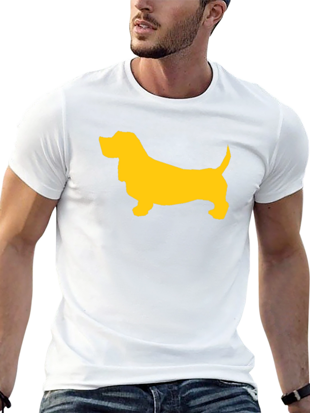 Black T-Shirt with Yellow Dog Graphic