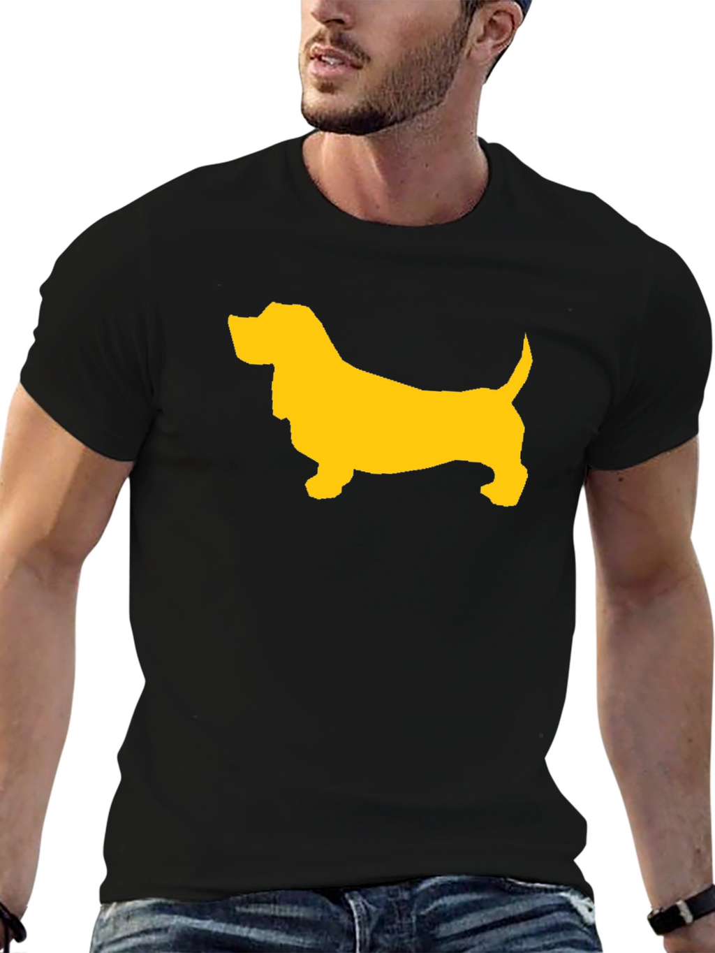 Black T-Shirt with Yellow Dog Graphic