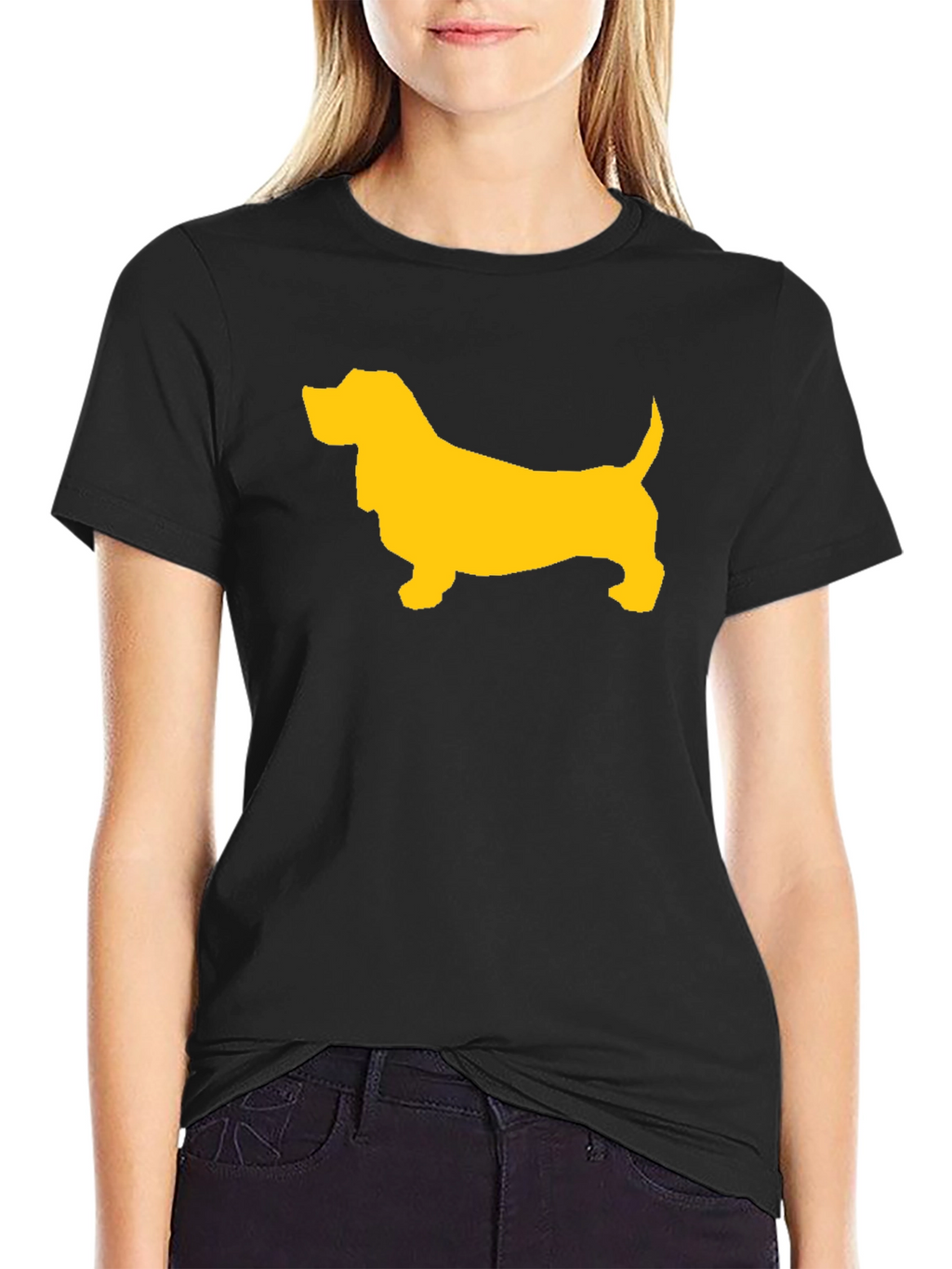 Black T-Shirt with Yellow Dog Graphic