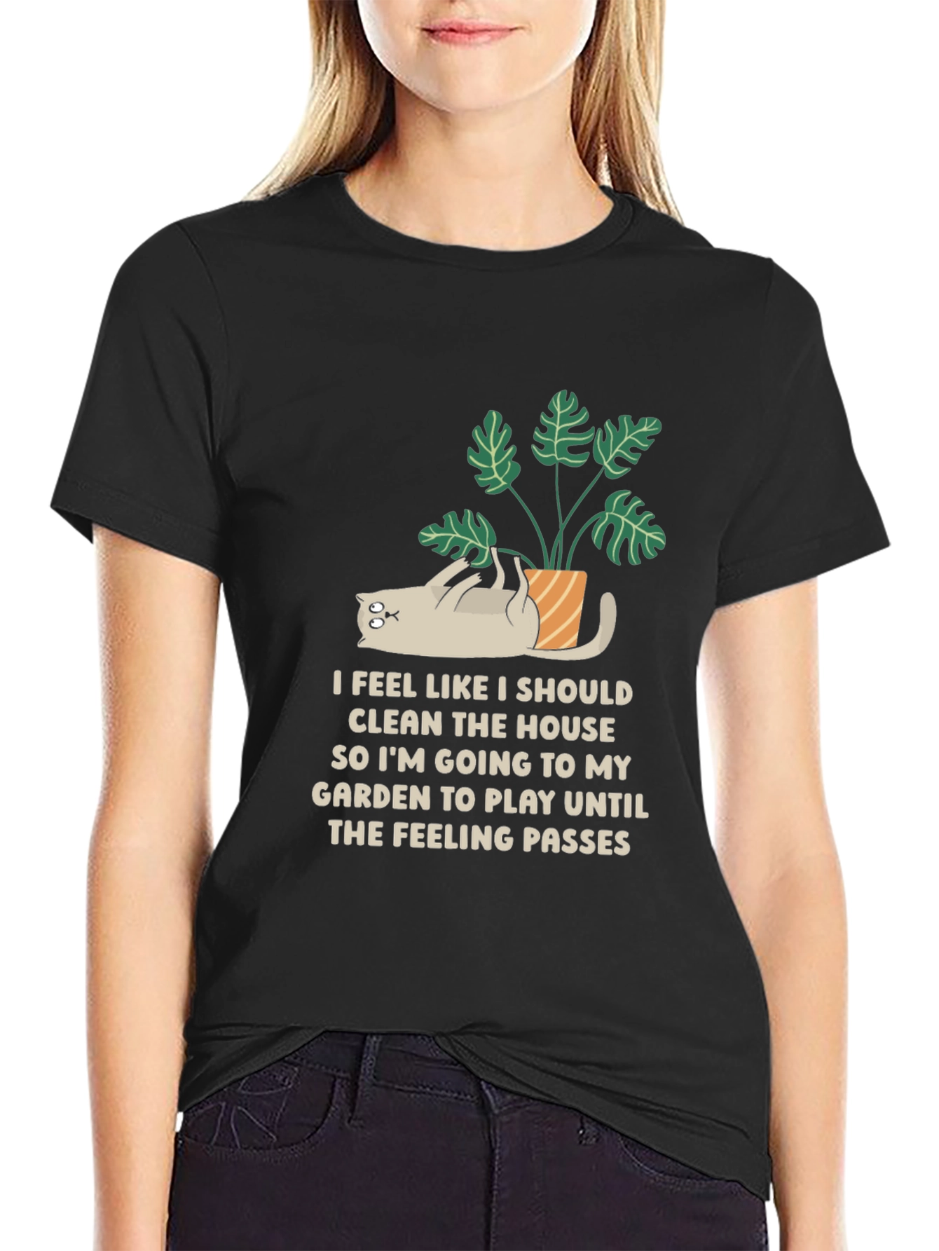Funny Cat Garden T-Shirt - Lazy Day Vibes