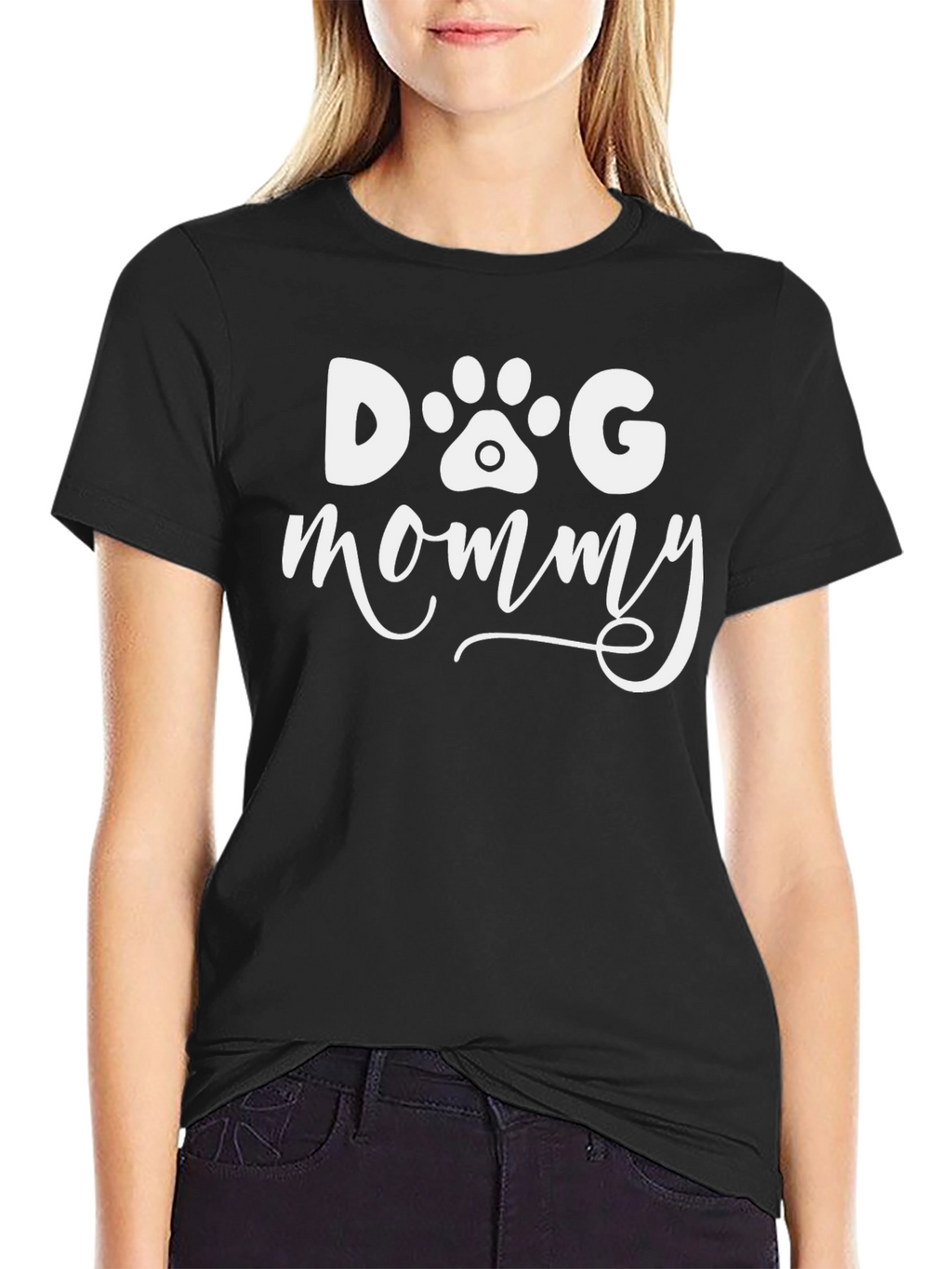 Dog Mommy T-Shirt - Black Paw Print Design