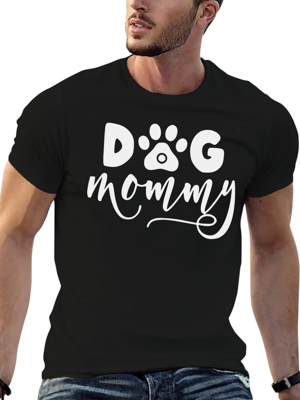 Dog Mommy T-Shirt - Black Paw Print Design