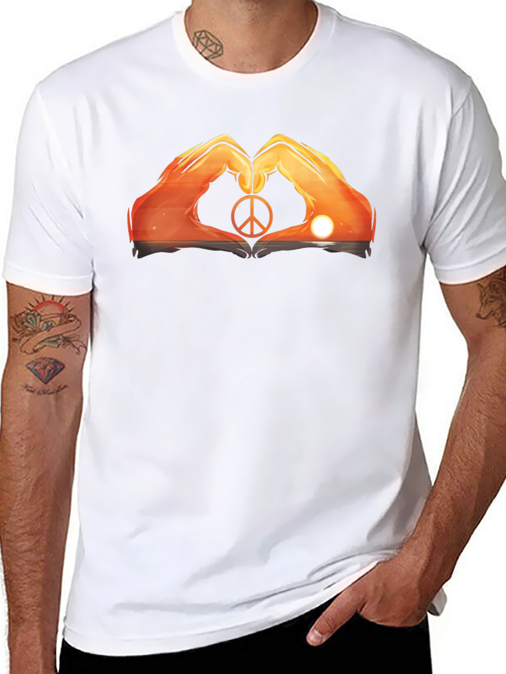 Peace Sign Hand Heart Sunset Graphic Tee