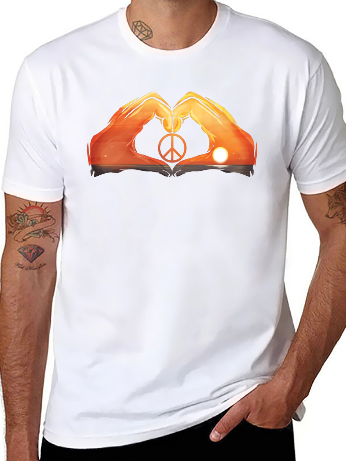 Peace Sign Hand Heart Sunset Graphic Tee