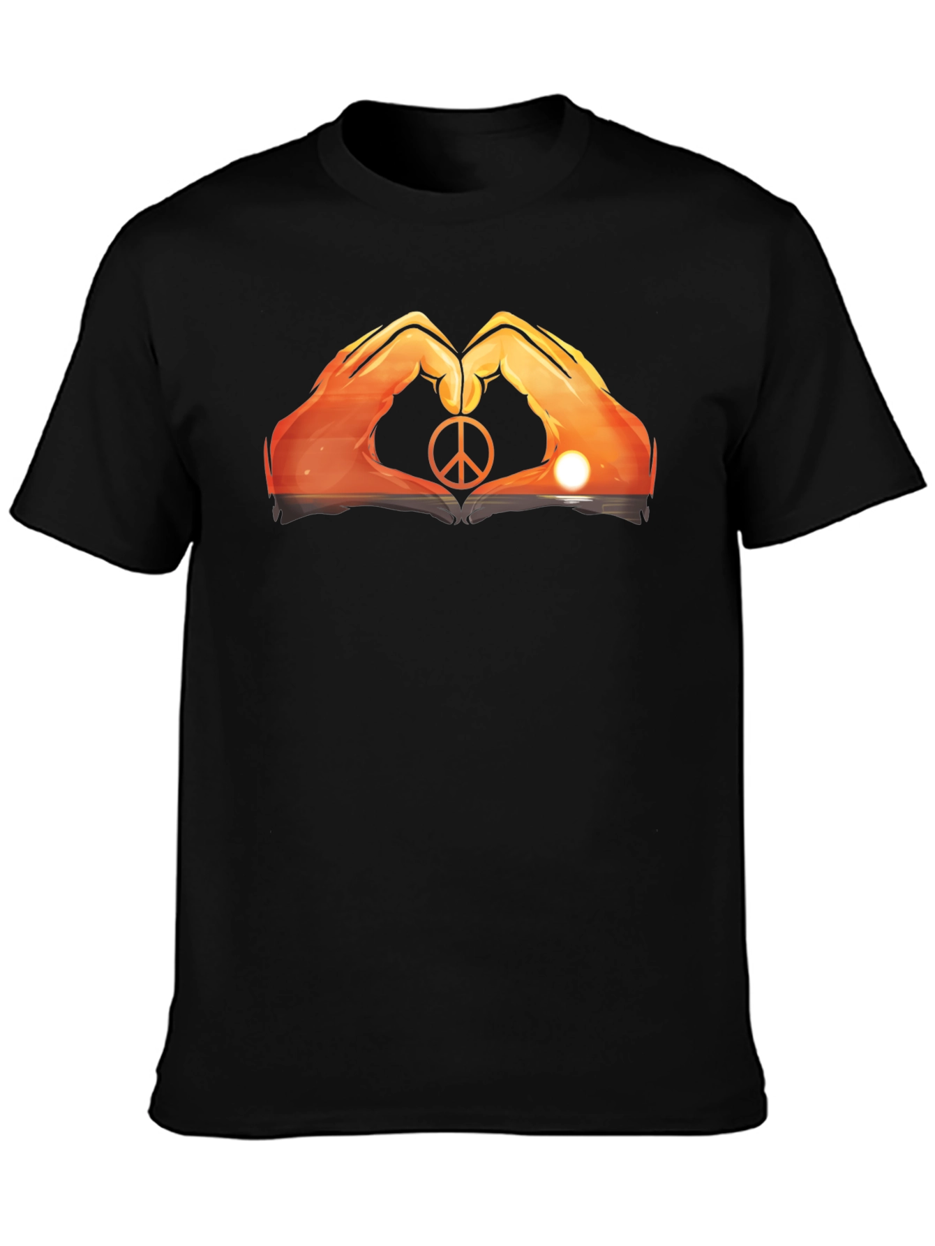 Peace Sign Hand Heart Sunset Graphic Tee