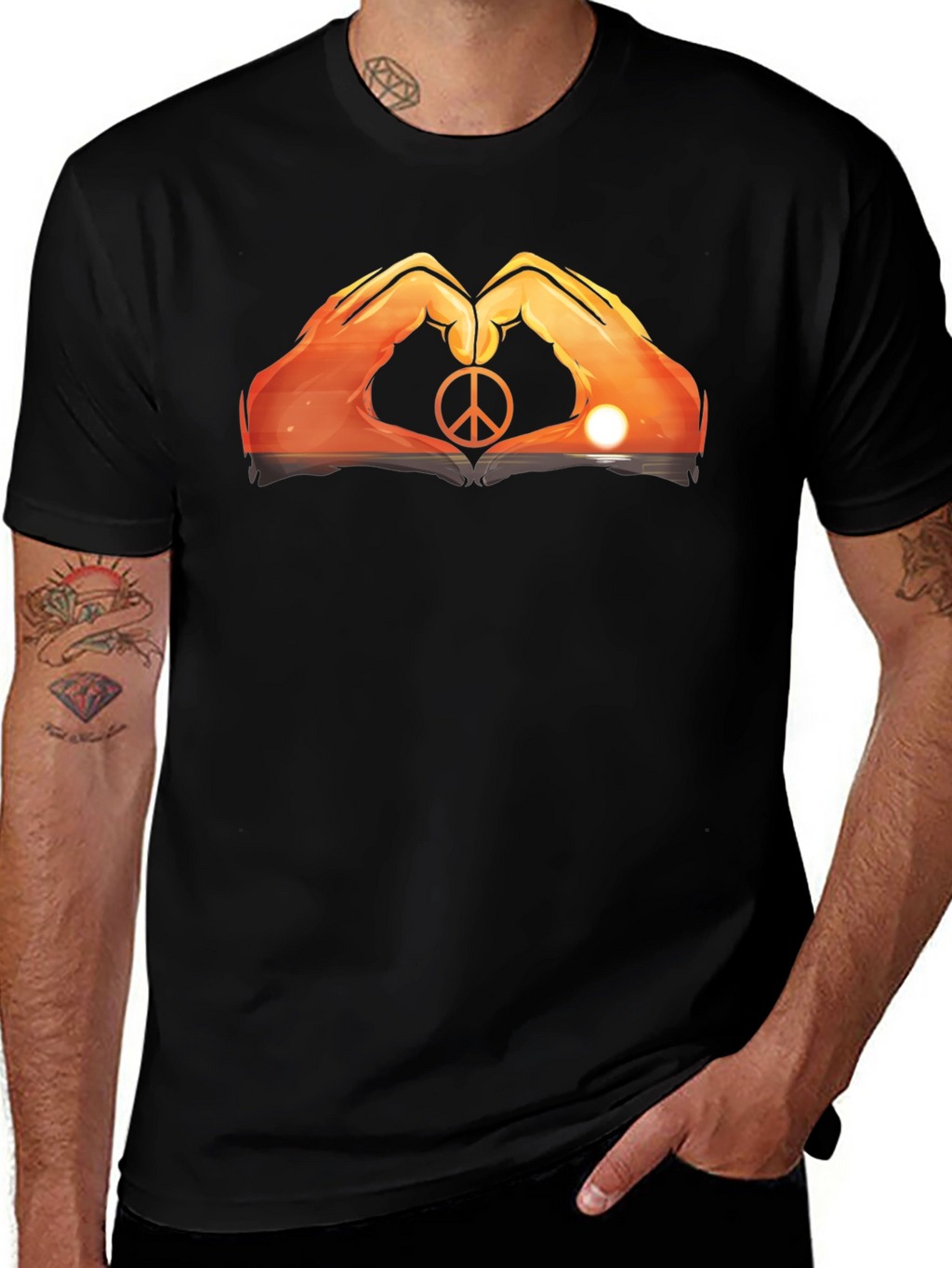 Peace Sign Hand Heart Sunset Graphic Tee