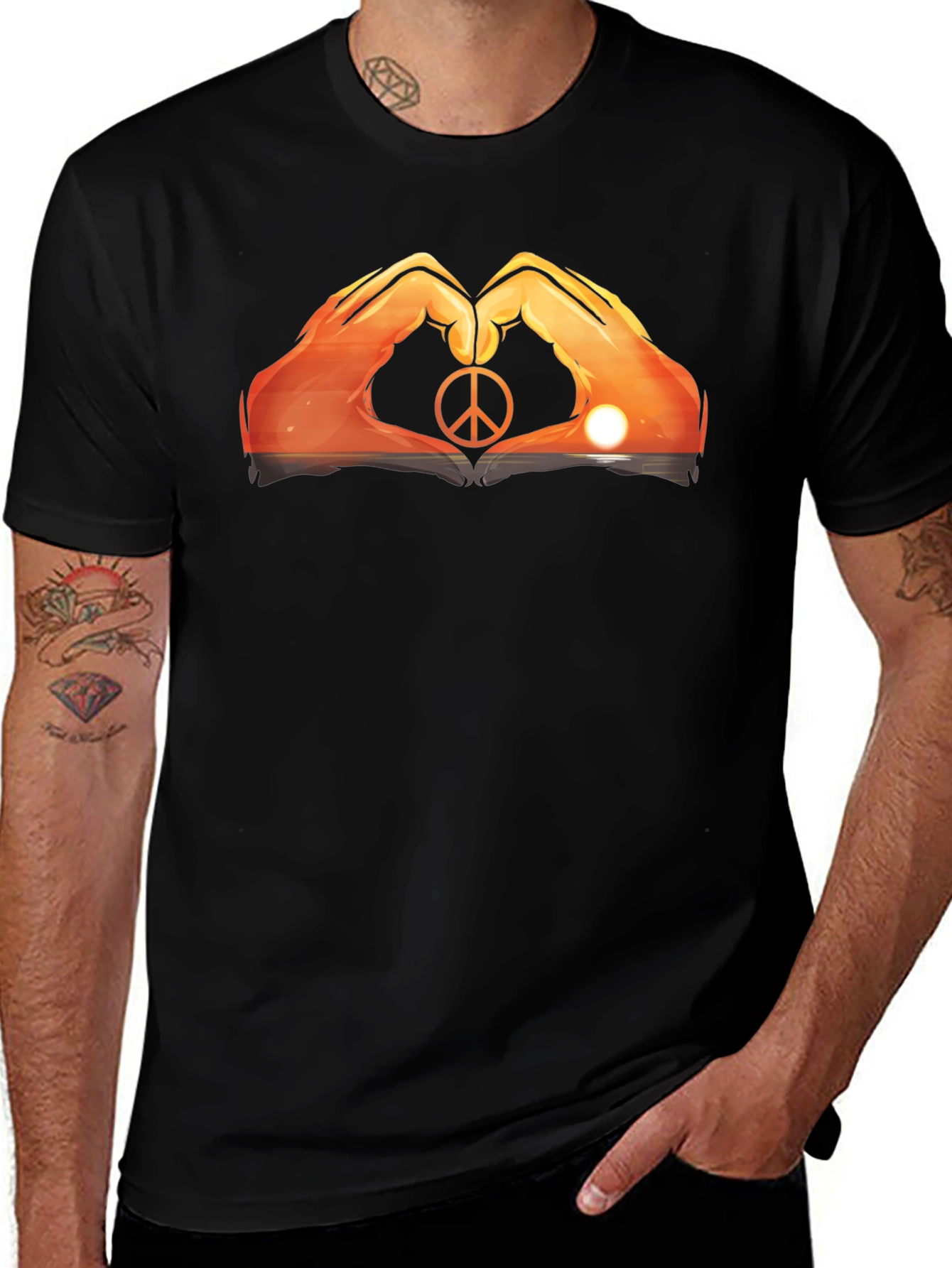 Peace Sign Hand Heart Sunset Graphic Tee