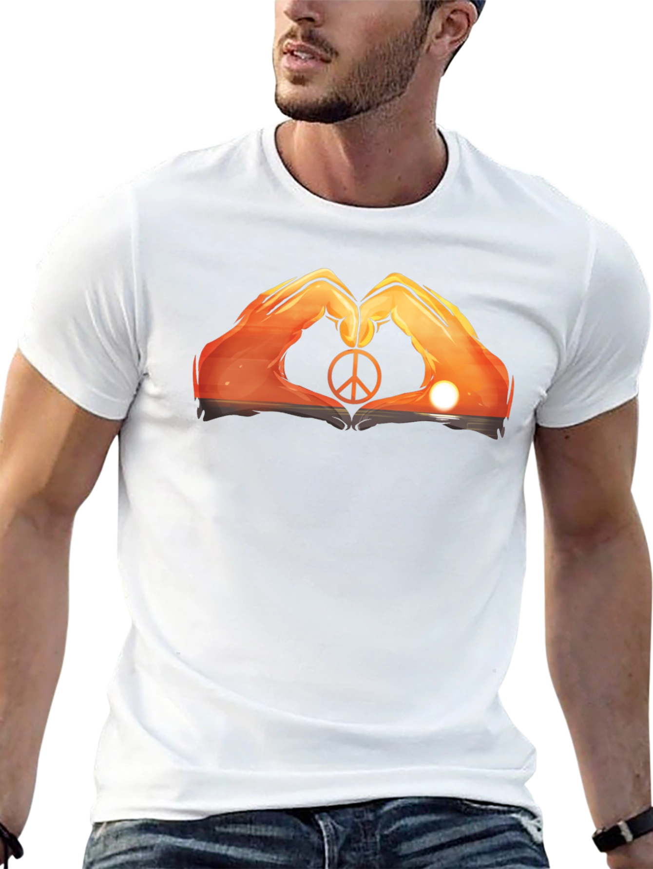 Peace Sign Hand Heart Sunset Graphic Tee