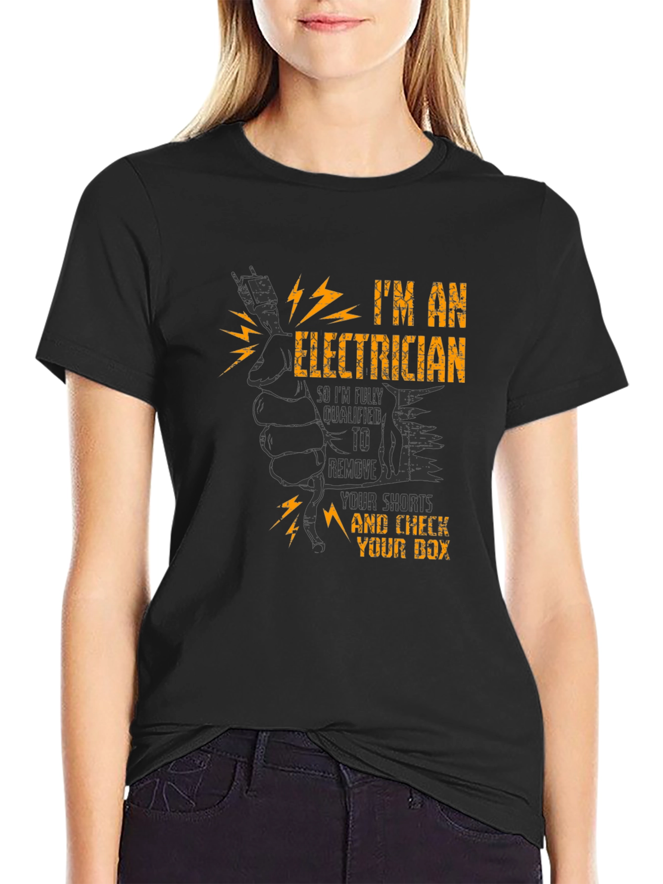 Electrician Humor T-Shirt - Qualified to Remove Shorts!