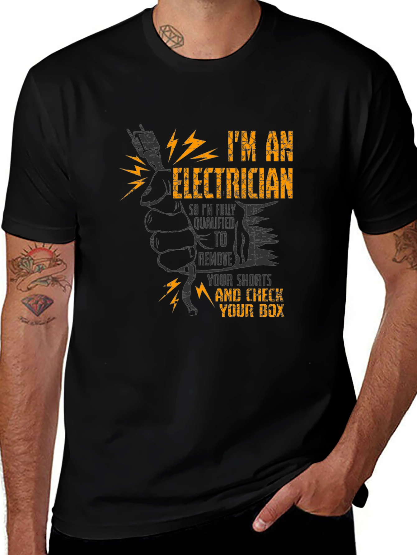 Electrician Humor T-Shirt - Qualified to Remove Shorts!