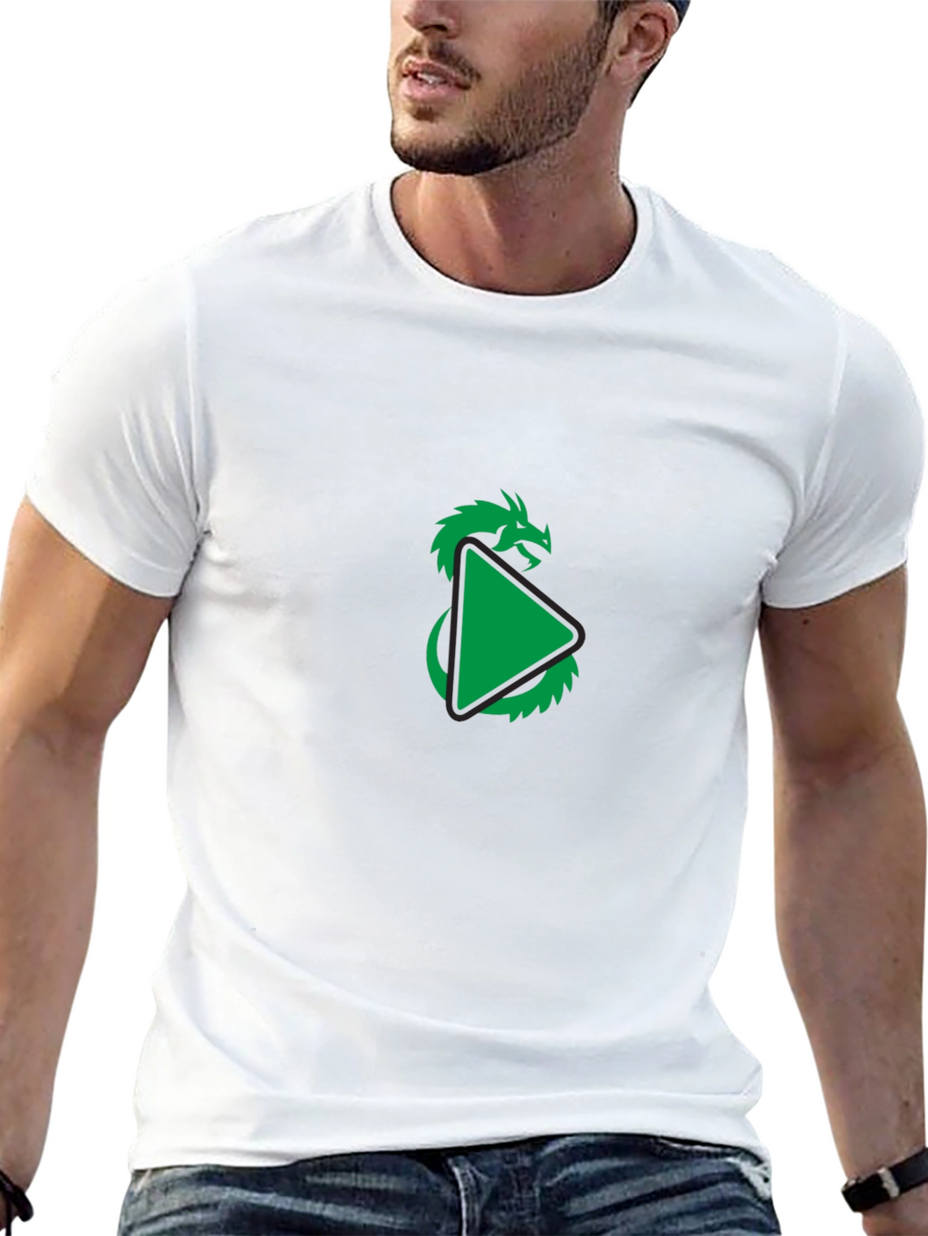 Dragon Play Button Graphic Tee - Modern Style