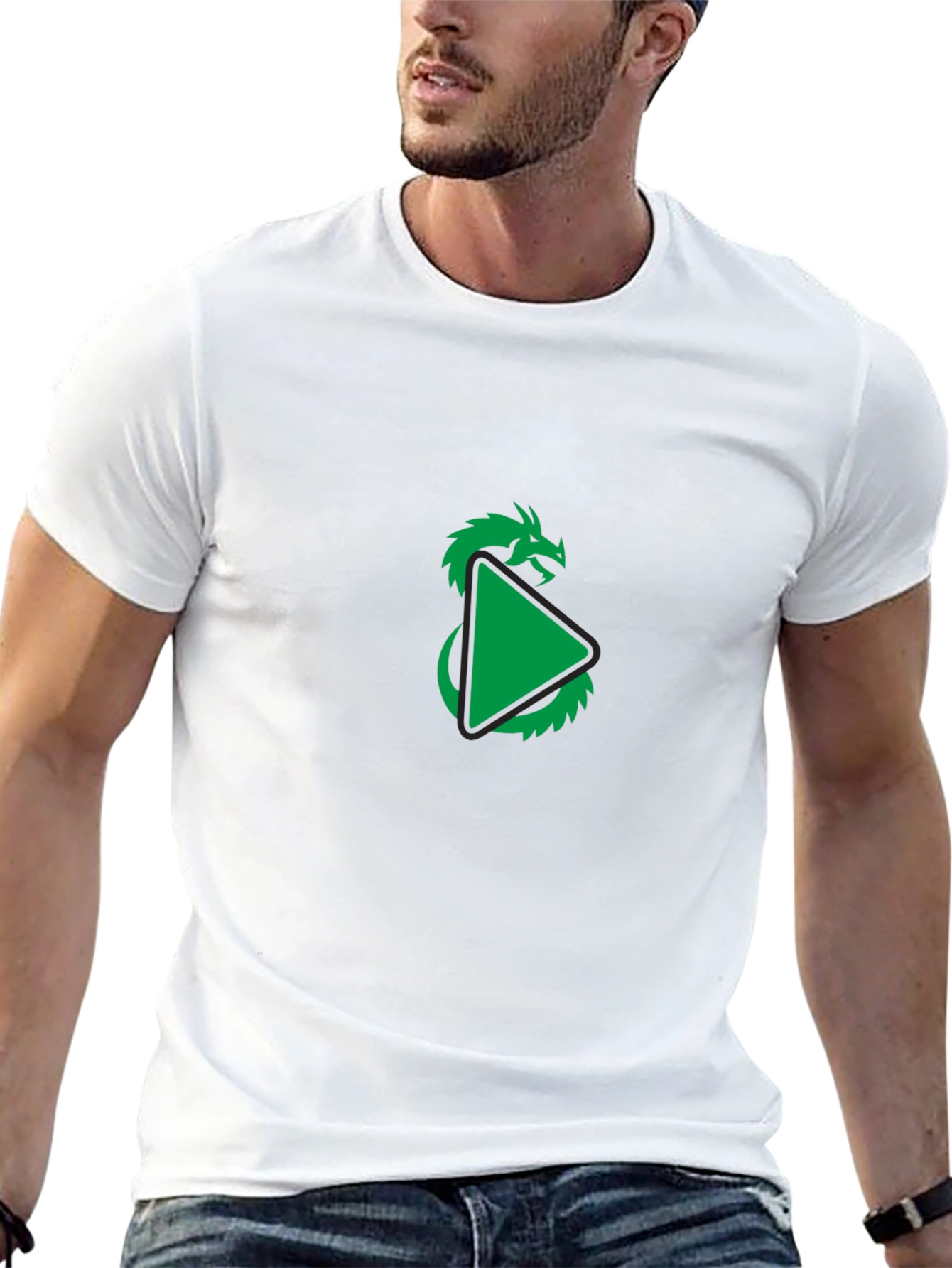 Dragon Play Button Graphic Tee - Modern Style