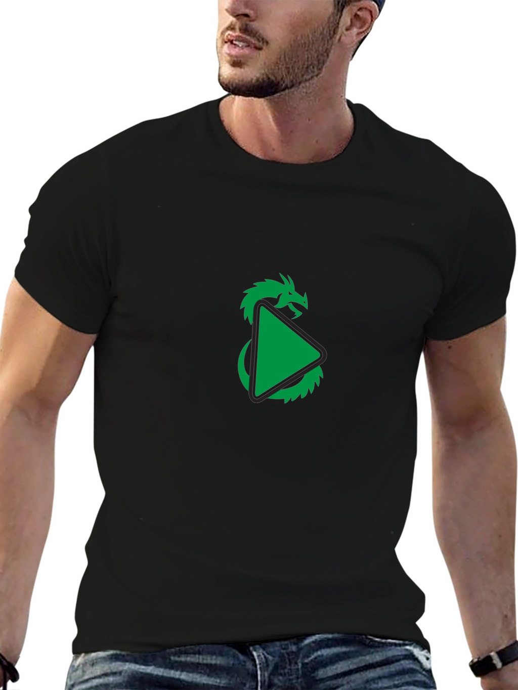 Dragon Play Button Graphic Tee - Modern Style