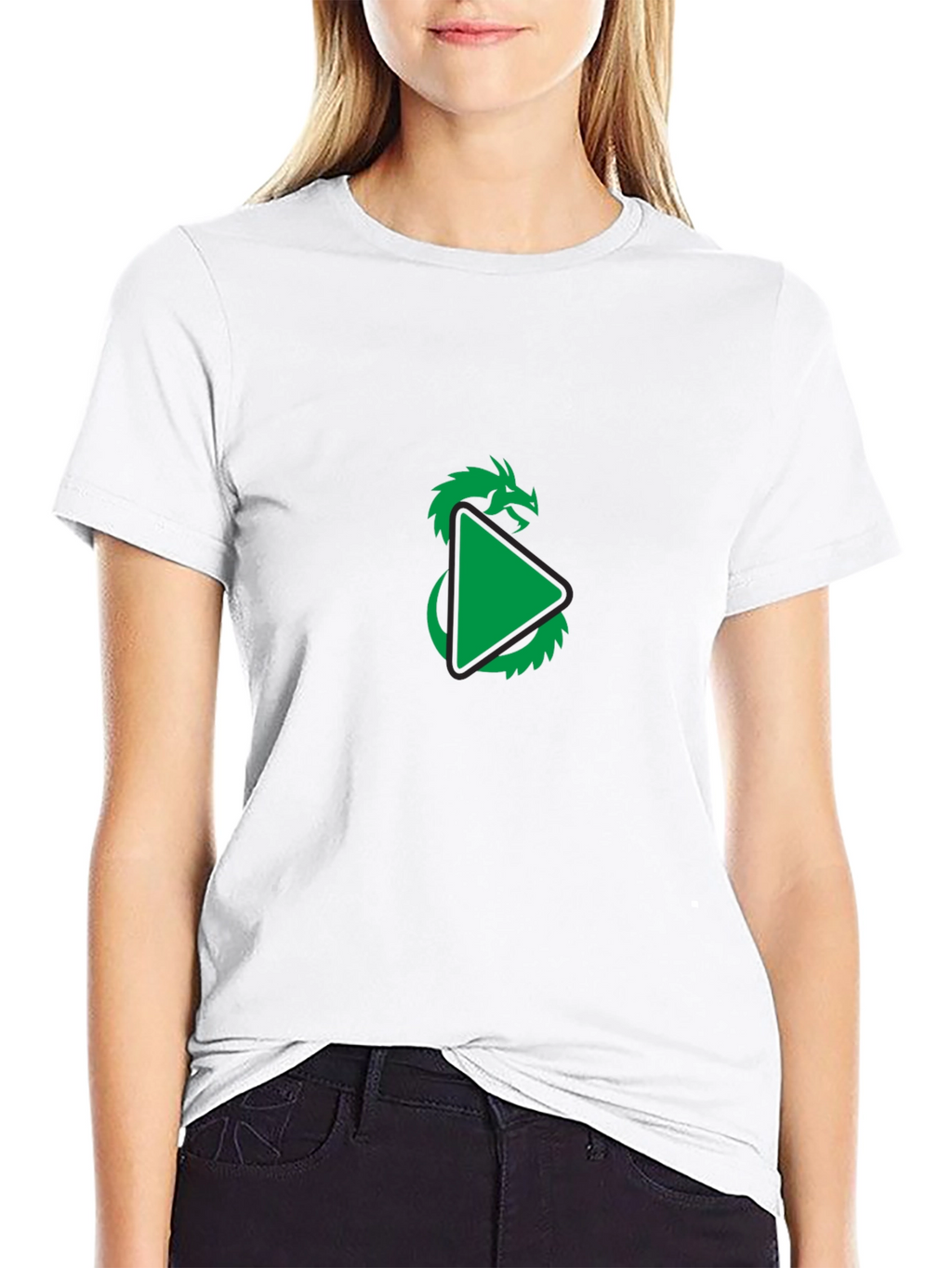 Dragon Play Button Graphic Tee - Modern Style