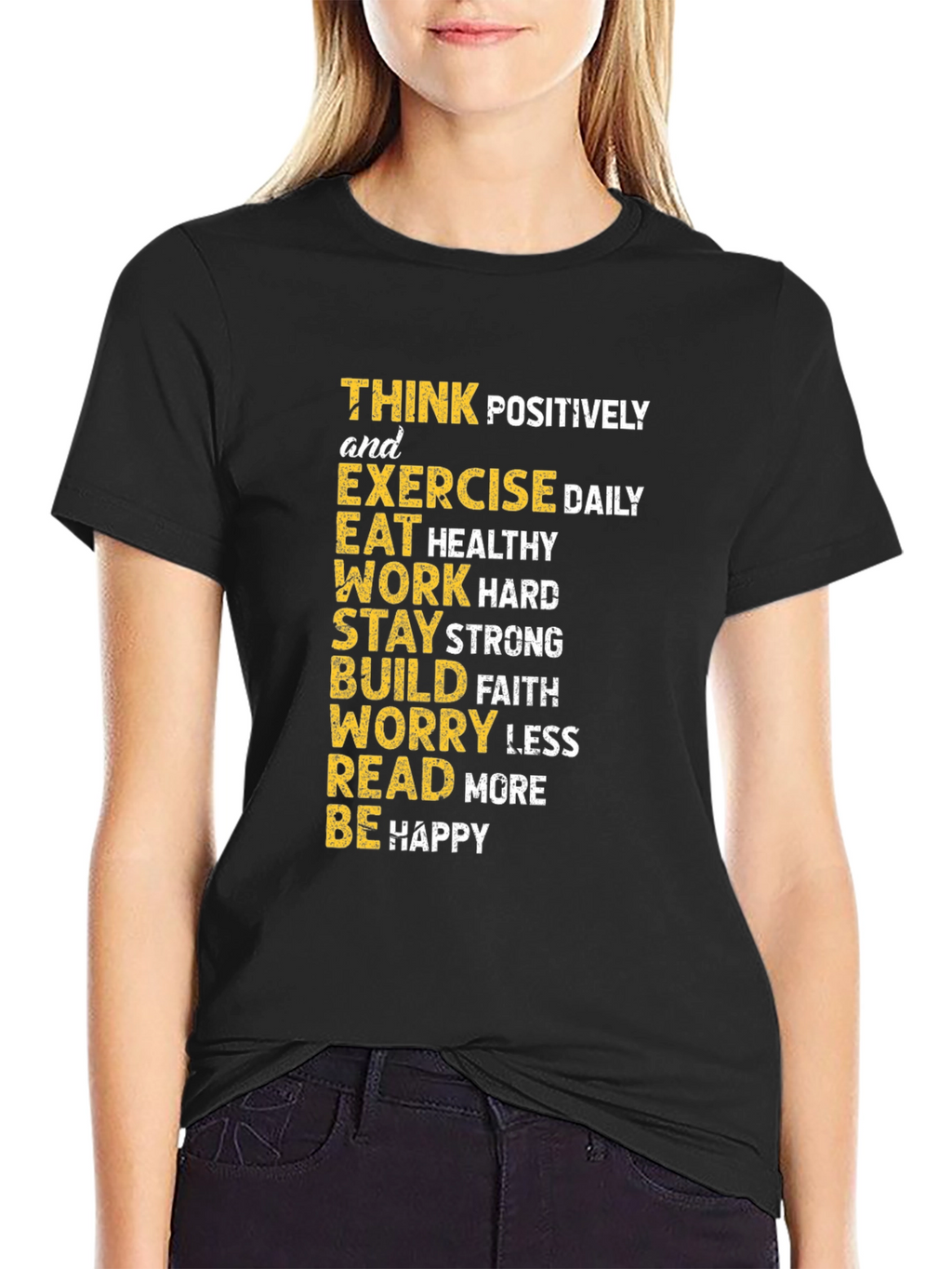 Inspirational Graphic Tee - Think Positively Exercise Daily
